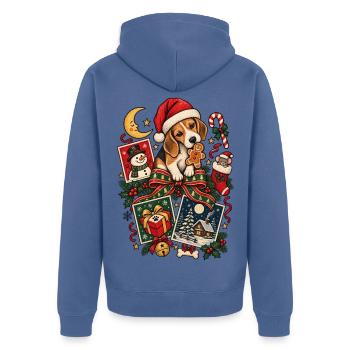 Weihnachts-Beagle-Welpendesign – Festlicher Hund - Unisex Premium Bio Zip Hoodie - Taubenblau - Hinten - Nico (187cm)