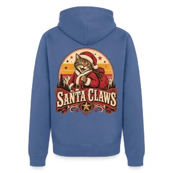 Katze Santa Claws Vintage Weihnachten - Unisex Premium Bio Zip Hoodie - Taubenblau - Hinten - Nico (187cm)