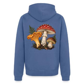 Pilztrio Naturmotiv - Unisex Premium Bio Zip Hoodie - Taubenblau - Hinten - Nico (187cm)
