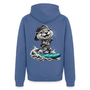 Standup-Otter Surfing - Unisex Premium Bio Zip Hoodie - Taubenblau - Hinten - Nico (187cm)
