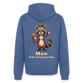 Mom: Finder of Every Lost Shoe – Mama Waschbär - Unisex Premium Bio Zip Hoodie - Taubenblau - Hinten - Nico (187cm)