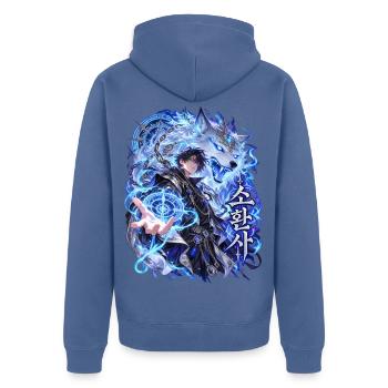 Eiswolf-Magier mit magischem Kreis - Unisex Premium Bio Zip Hoodie - Taubenblau - Hinten - Nico (187cm)