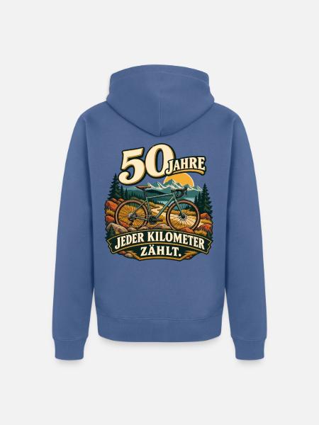 50 Jahre – Jeder Kilometer zählt - Unisex Premium Bio Zip Hoodie - Taubenblau