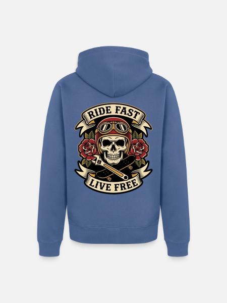 Ride Fast Live Free – Biker Badge - Unisex Premium Bio Zip Hoodie - Taubenblau