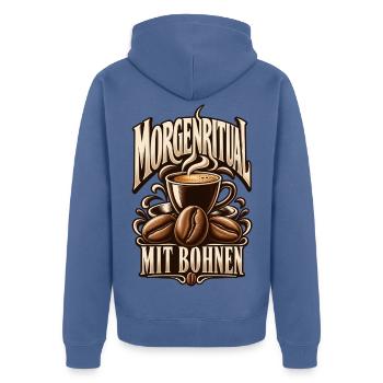 Morgenritual mit Bohnen – Kaffee Liebe Vintage - Unisex Premium Bio Zip Hoodie - Taubenblau - Hinten - Nico (187cm)