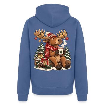 Weihnachtselch mit Schal und heißem Kakao - Unisex Premium Bio Zip Hoodie - Taubenblau - Hinten - Nico (187cm)