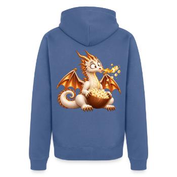 Popcorn-Drache – Feuer frei für den Filmabend - Unisex Premium Bio Zip Hoodie - Taubenblau - Hinten - Nico (187cm)