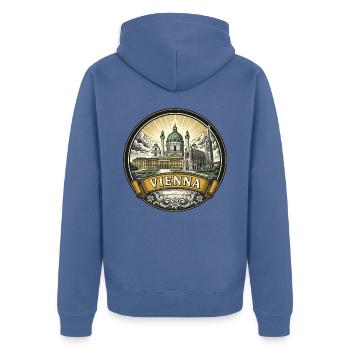 Wiener Österreich Reiseabzeichen Schönbrunn Souvenir - Unisex Premium Bio Zip Hoodie - Taubenblau - Hinten - Nico (187cm)