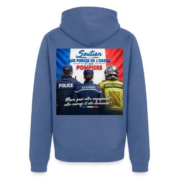 Polizist, Polizei, Gendarm, Feuerwehrmann - Unisex Premium Bio Zip Hoodie - Taubenblau - Hinten - Nico (187cm)