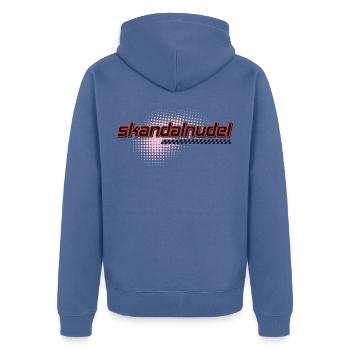 Skandalhudel Neon-Logo Retro - Unisex Premium Bio Zip Hoodie - Taubenblau - Hinten - Nico (187cm)