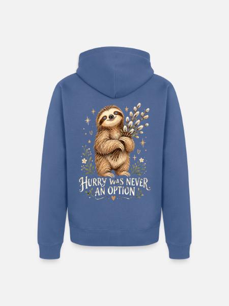 Faultierheld mit Zweigen - Unisex Premium Bio Zip Hoodie - Taubenblau