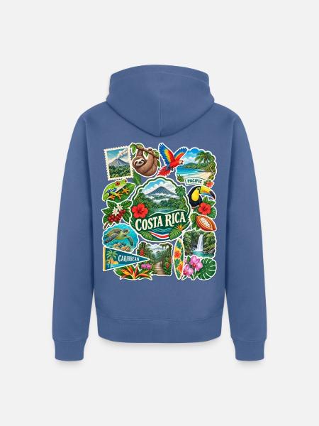 Costa Rica Reisesticker - Unisex Premium Bio Zip Hoodie - Taubenblau