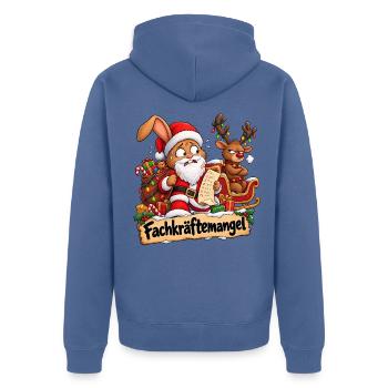 Weihnachtschaos - Unisex Premium Bio Zip Hoodie - Taubenblau - Hinten - Nico (187cm)