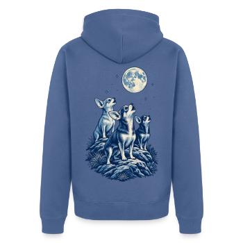 Drei Chihuahuas heulen zum Mond – Chihuahua-Papa - Unisex Premium Bio Zip Hoodie - Taubenblau - Hinten - Nico (187cm)