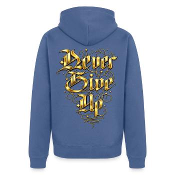 Goldene Ornament-Schrift Artwork - Unisex Premium Bio Zip Hoodie - Taubenblau - Hinten - Nico (187cm)