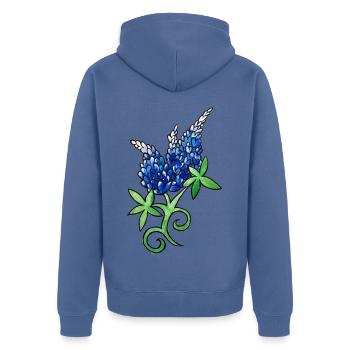 Blaue Lupinen-Aquarellblüte - Unisex Premium Bio Zip Hoodie - Taubenblau - Hinten - Nico (187cm)