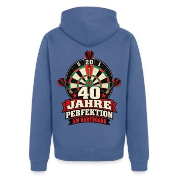 40 JAHRE PERFEKTION AM DARTBOARD Darts Geburtstag - Unisex Premium Bio Zip Hoodie - Taubenblau - Hinten - Nico (187cm)