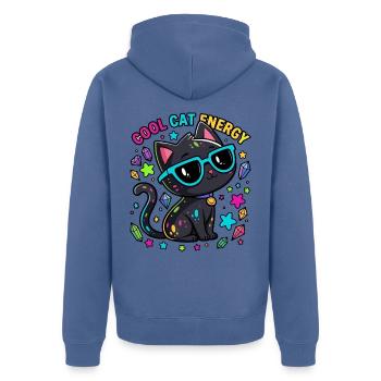 Mutige Katzen-Bunte Energie - Unisex Premium Bio Zip Hoodie - Taubenblau - Hinten - Nico (187cm)