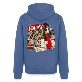 Urlaubsstrategie - Unisex Premium Bio Zip Hoodie - Taubenblau - Hinten - Nico (187cm)