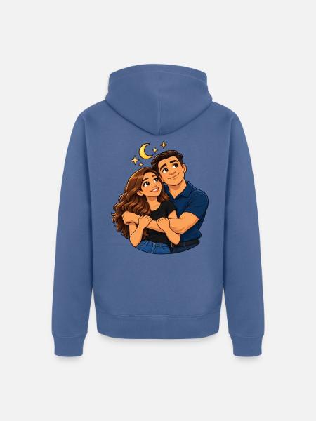 Moonlit Embrace Duo - Unisex Premium Bio Zip Hoodie - Taubenblau