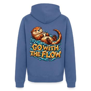 Go with the Flow Otter Low Poly Kaffee Entspannt - Unisex Premium Bio Zip Hoodie - Taubenblau - Hinten - Nico (187cm)