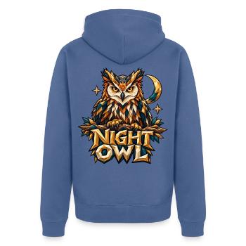 Night Owl Eule Low Poly T-Shirt Nachteule Mond - Unisex Premium Bio Zip Hoodie - Taubenblau - Hinten - Nico (187cm)