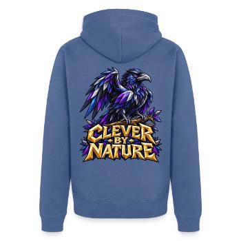 Clever by Nature Rabe Low Poly T-Shirt Rabenkrähe - Unisex Premium Bio Zip Hoodie - Taubenblau - Hinten - Nico (187cm)