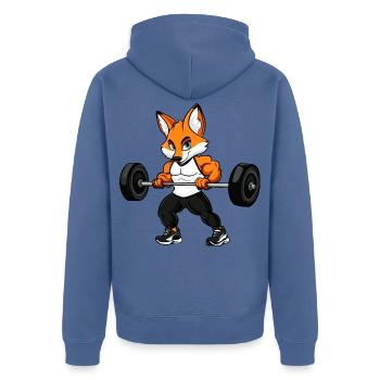 Fuchs Fitness - Unisex Premium Bio Zip Hoodie - Taubenblau - Hinten - Nico (187cm)