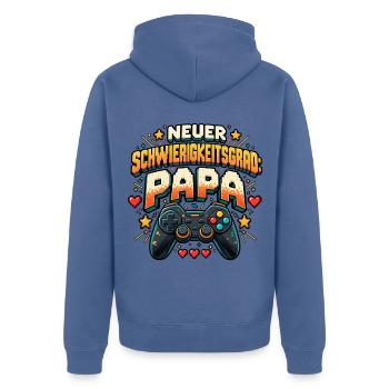 Neuer Schwierigkeitsgrad Papa - Unisex Premium Bio Zip Hoodie - Taubenblau - Hinten - Nico (187cm)