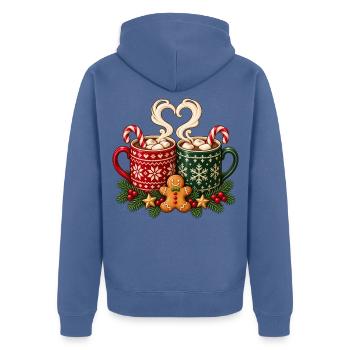 Weihnachts-Heißschokoladen-Tassen und Lebkuchen - Unisex Premium Bio Zip Hoodie - Taubenblau - Hinten - Nico (187cm)