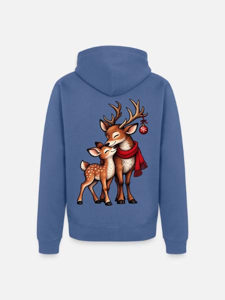Weihnachts-Rentier-Paar mit rotem Schal - Unisex Premium Bio Zip Hoodie - Taubenblau