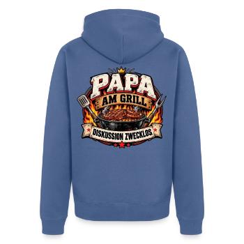 Papa am Grill: Diskussion Zwecklos - Unisex Premium Bio Zip Hoodie - Taubenblau - Hinten - Nico (187cm)
