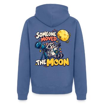 Jemand hat den Mond bewegt - Unisex Premium Bio Zip Hoodie - Taubenblau - Hinten - Nico (187cm)