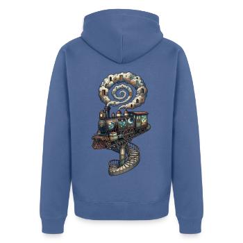 Traum Zug – Surreale Wolken Dampflok Kunst - Unisex Premium Bio Zip Hoodie - Taubenblau - Hinten - Nico (187cm)
