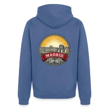 Madrid, Spanien Reiseabzeichen Königspalast-Souvenir - Unisex Premium Bio Zip Hoodie - Taubenblau - Hinten - Nico (187cm)