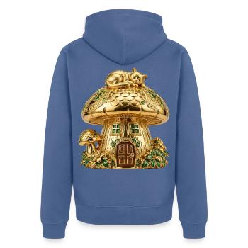 Golden Mushroom House mit Kätzchen - Unisex Premium Bio Zip Hoodie - Taubenblau - Hinten - Nico (187cm)