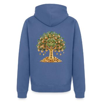 Goldener Kleeblattbaum - Unisex Premium Bio Zip Hoodie - Taubenblau - Hinten - Nico (187cm)