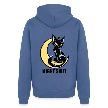 Mondkatze Nachtlicht - Unisex Premium Bio Zip Hoodie - Taubenblau - Hinten - Nico (187cm)