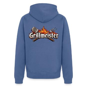 Grillmeister Flammen-Emblem - Unisex Premium Bio Zip Hoodie - Taubenblau - Hinten - Nico (187cm)