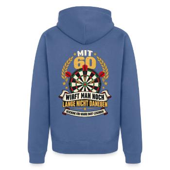 60. Geburtstag Darts Bulls Eye Geschenkidee - Unisex Premium Bio Zip Hoodie - Taubenblau - Hinten - Nico (187cm)