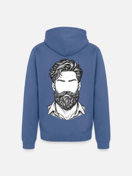 Lineart Bartportrait Schwarzweiß - Unisex Premium Bio Zip Hoodie - Taubenblau
