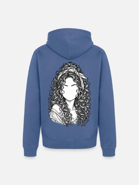 Lockige Portraitsilhouette Stirnband - Unisex Premium Bio Zip Hoodie - Taubenblau