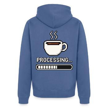 Kaffee Processing – Pixel Art Gamer Kaffee Humor - Unisex Premium Bio Zip Hoodie - Taubenblau - Hinten - Nico (187cm)