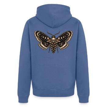 Mondmotte mit Totenkopf kosmischer Horror - Unisex Premium Bio Zip Hoodie - Taubenblau - Hinten - Nico (187cm)
