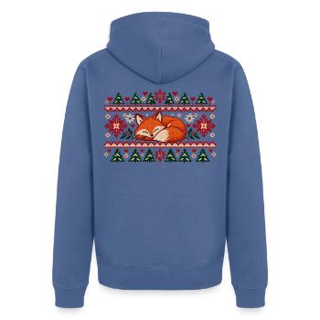 Schlafender Fuchs im Winterstrick - Unisex Premium Bio Zip Hoodie - Taubenblau - Hinten - Nico (187cm)