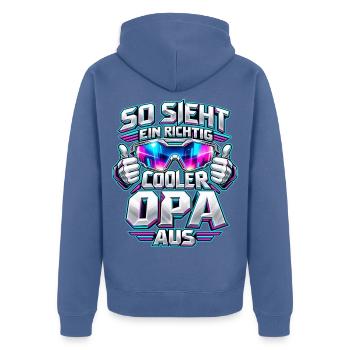 Cooler Opa mit futuristischer Brille - Unisex Premium Bio Zip Hoodie - Taubenblau - Hinten - Nico (187cm)
