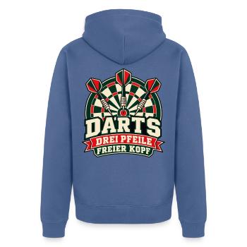 Darts – Drei Pfeile, freier Kopf - Unisex Premium Bio Zip Hoodie - Taubenblau - Hinten - Nico (187cm)