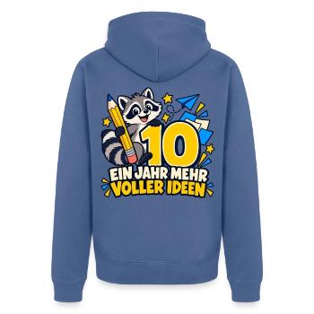 10 Geburtstag – Ein Jahr mehr, voller Ideen - Unisex Premium Bio Zip Hoodie - Taubenblau - Hinten - Nico (187cm)