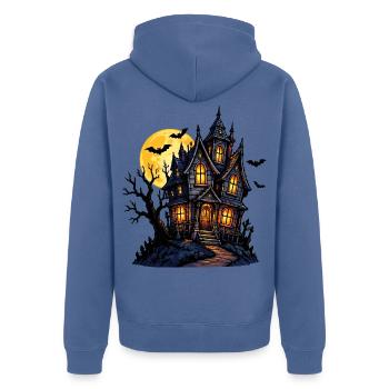 Spukhaus unter Vollmond - Unisex Premium Bio Zip Hoodie - Taubenblau - Hinten - Nico (187cm)