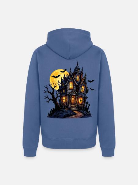 Spukhaus unter Vollmond - Unisex Premium Bio Zip Hoodie - Taubenblau